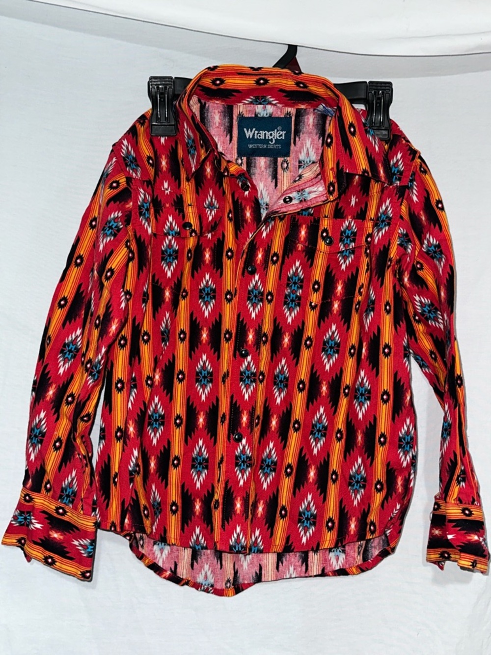 kids Wrangler black pearl snap Aztec Western button up shirt size small